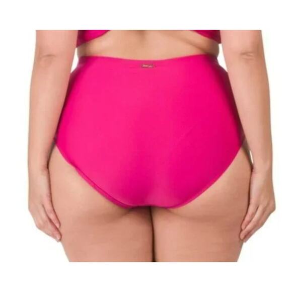 RAISINS CURVE High-rise Ruched front Costa Swim Solid Pink Bikini Bottom 22W NWT - Picture 2 of 5
